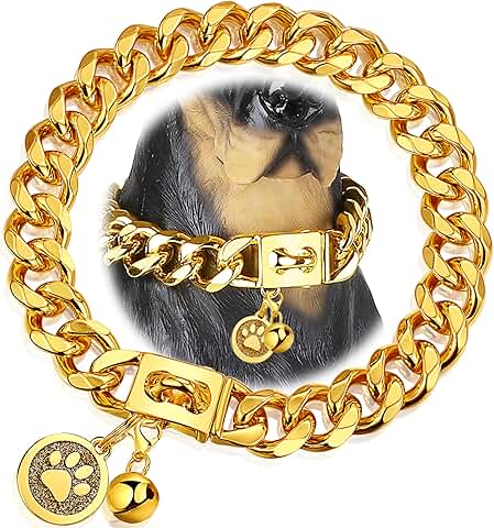 Gold 19mm Metal Dog Chain Collar with Secure Buckle