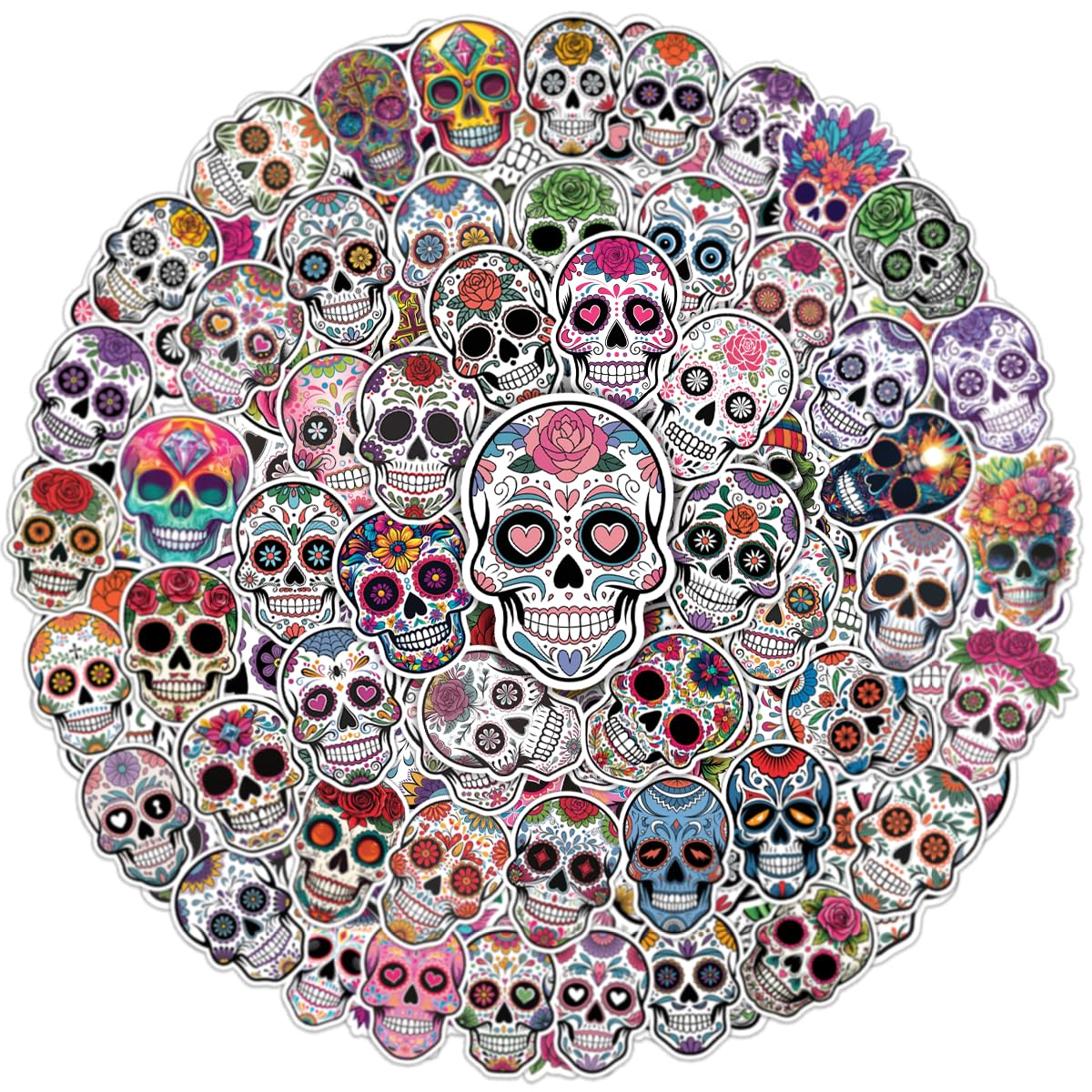 Set of 64 Waterproof Skull Stickers for Decor