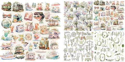 5 Pack Vintage Junk Journal and Scrapbooking Stickers