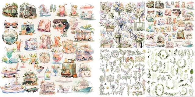 5 Pack Vintage Junk Journal and Scrapbooking Stickers