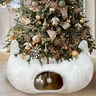 Warm White Cat Tunnel Bed Under Christmas Tree