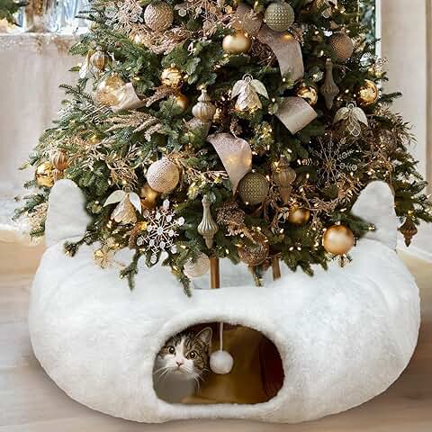 Warm White Cat Tunnel Bed Under Christmas Tree