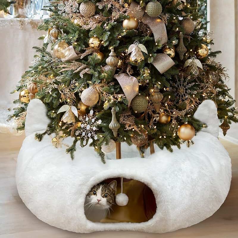 Warm White Cat Tunnel Bed Under Christmas Tree