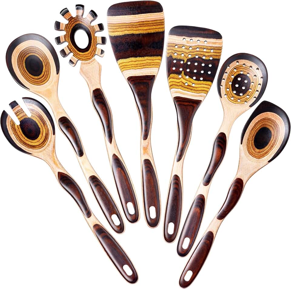 7-Piece Wooden Kitchen Utensil Set with Spoon Rest
