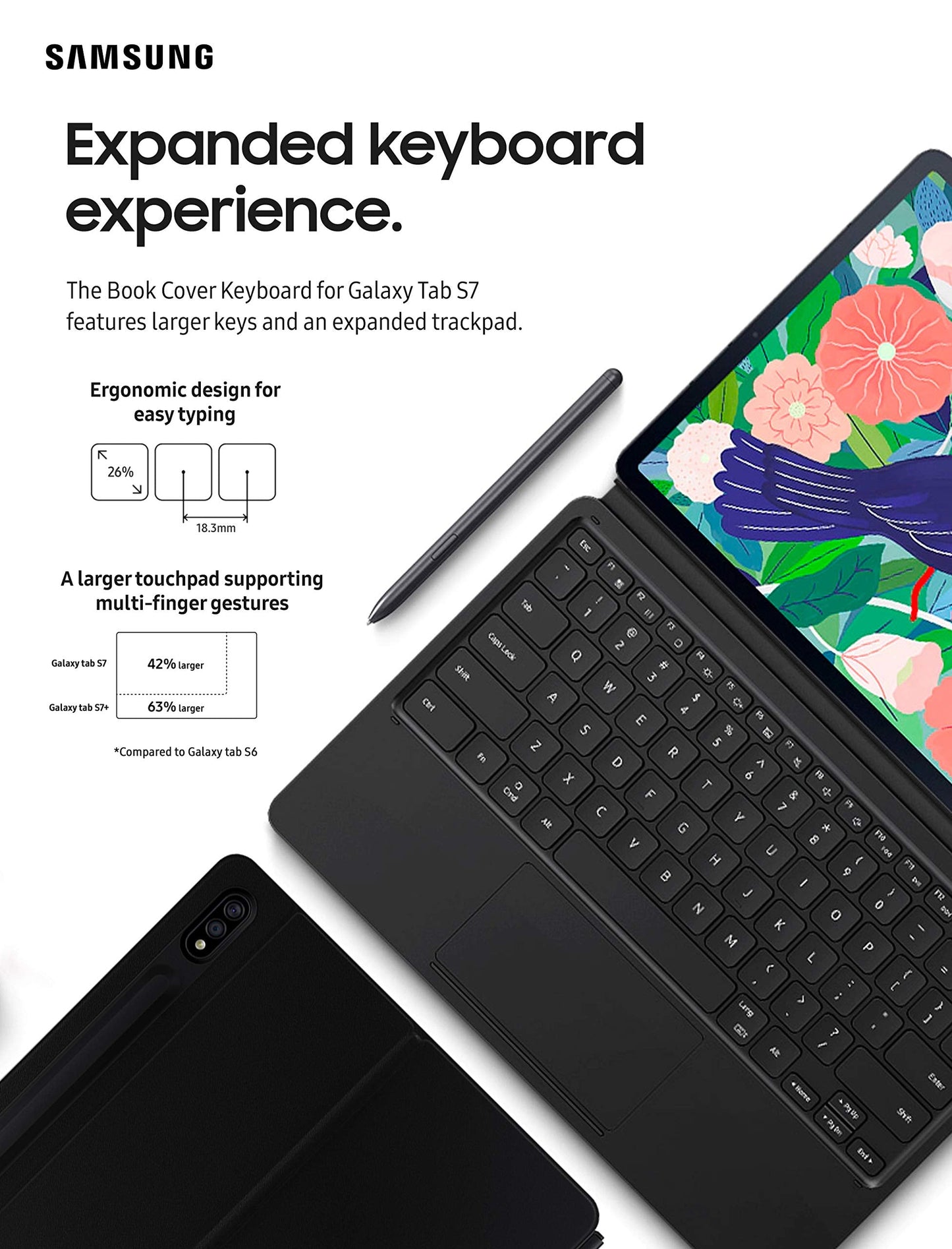 Galaxy Tab S7 and S7 5G Book Cover Keyboard, EF-DT870UBEGUJ, Book Cover Keyboard, Black