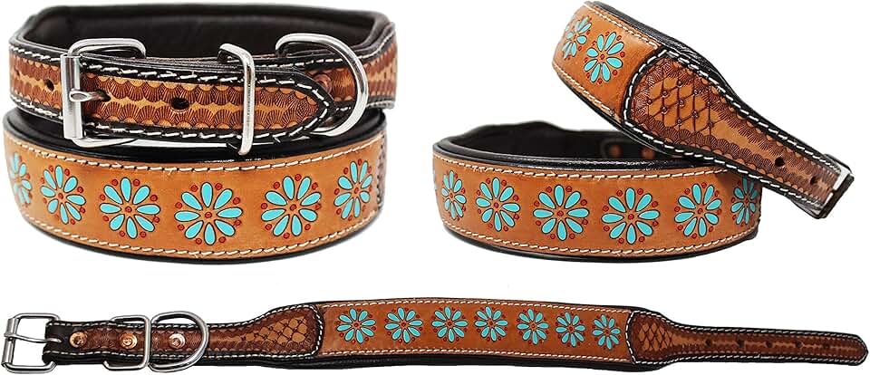 Padded Leather Dog Collar with Floral Design