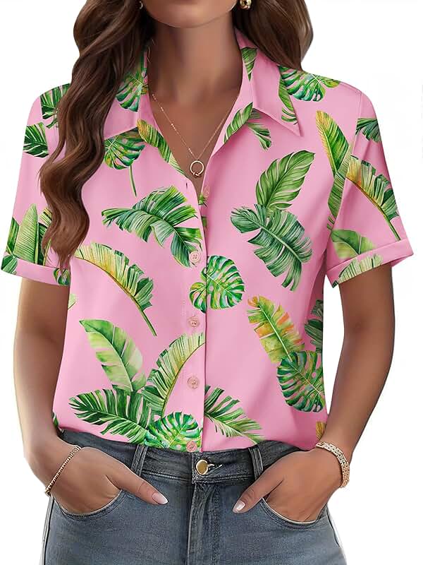Tropical Plant Print Short Sleeve Casual Shirt