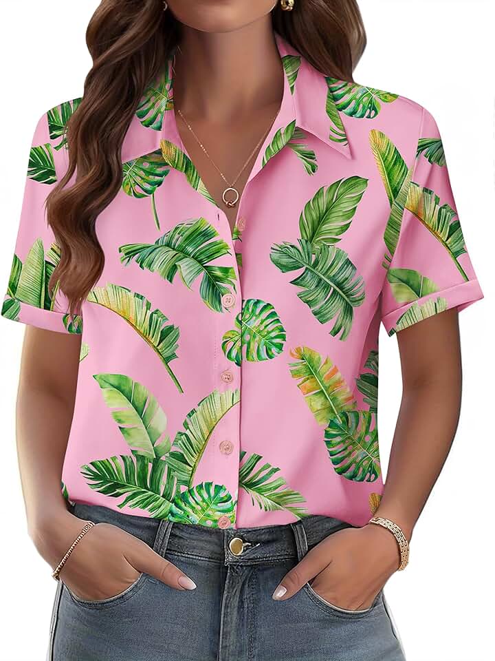 Tropical Plant Print Short Sleeve Casual Shirt