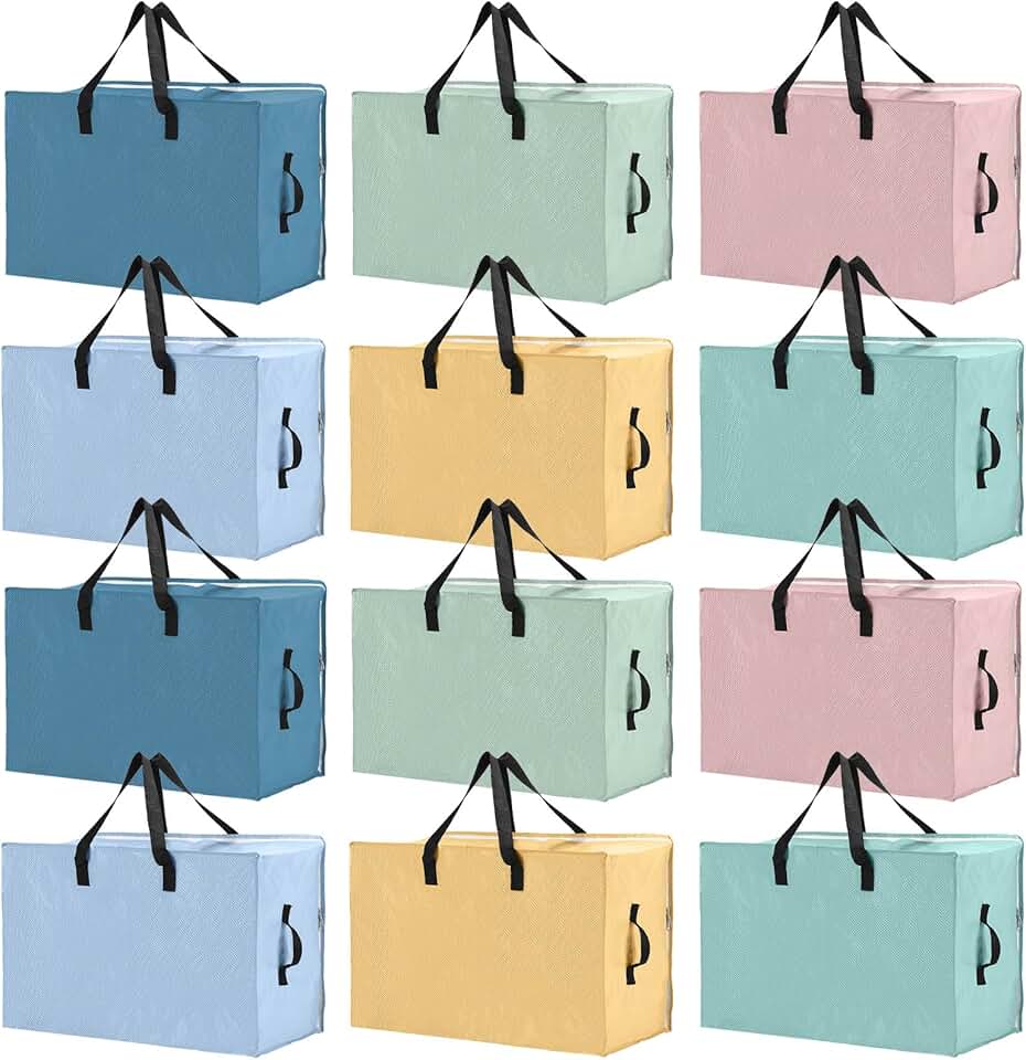 12 Large Multicolor Heavy Duty Storage Bags