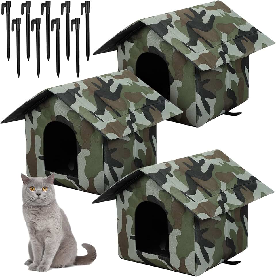 3 Pcs Outdoor Cat Houses for Stray Cats and Small Pets