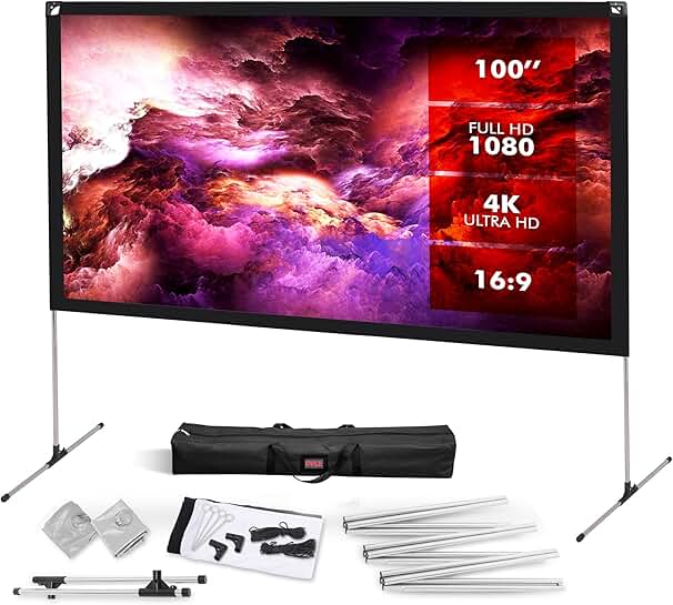 Portable 100-inch HD Projector Screen with Stand