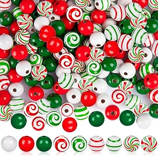 270 pcs Christmas Candy Cane Wood Beads, 16mm Round Stripes
