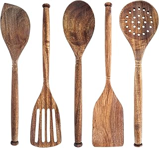 Set of 5 Acacia Wooden Kitchen Utensils, 12 Inches