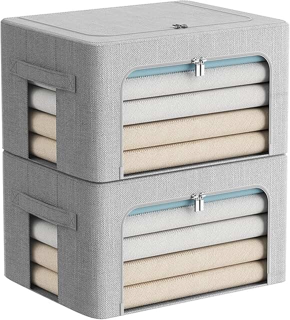 Two Foldable Linen Storage Bins with Handles