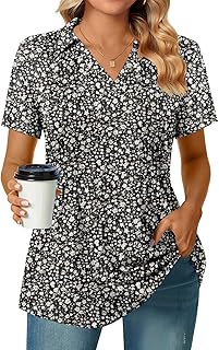 Women's Short Sleeve Polo V-Neck Collared Summer Top