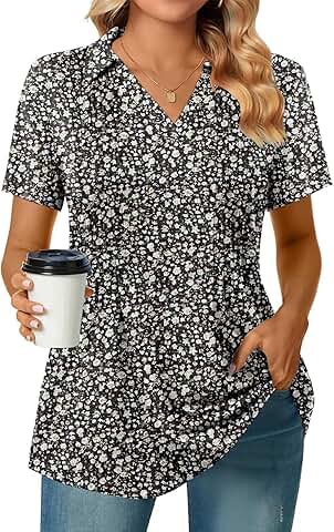 Women's Short Sleeve Polo V-Neck Collared Summer Top