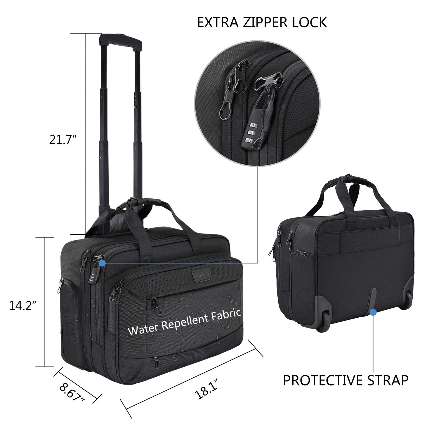 Rolling Laptop Bag for Men Women, Rolling Laptop Wheeled Briefcase for Business Fits Up to 17.3 Inch Laptop, Water-Repellent Wheeled Computer Bag Roller Case with RFID Pockets for Travel/School