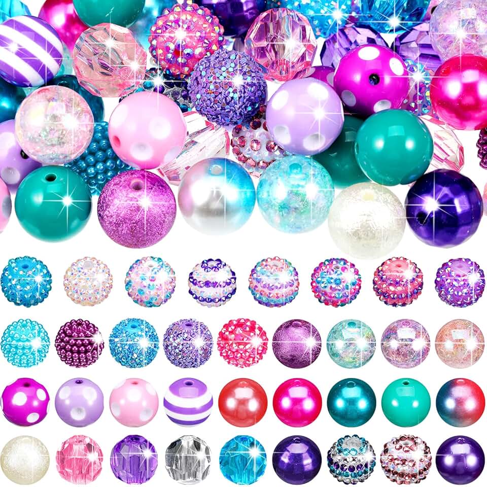 100 colorful chunky round beads for crafts and jewelry