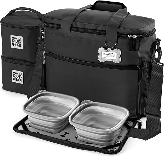 Dog Travel Bag with Food Carriers and Bowls