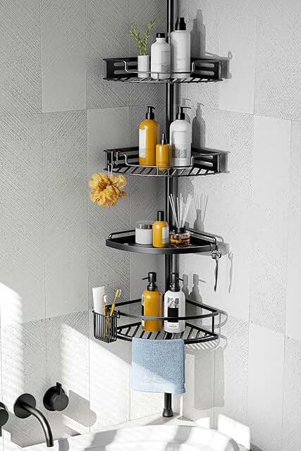 Adjustable 4-Tier Corner Shower Caddy with Tension Pole