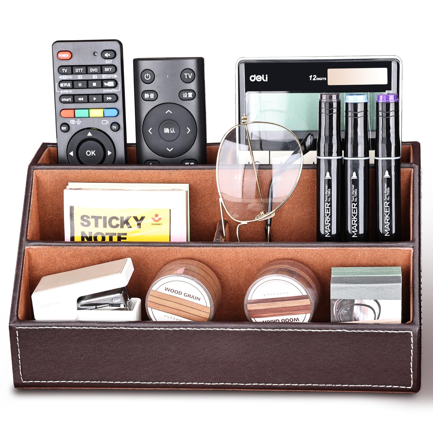 Pu Leather Desk Organizer with 5 Compartments
