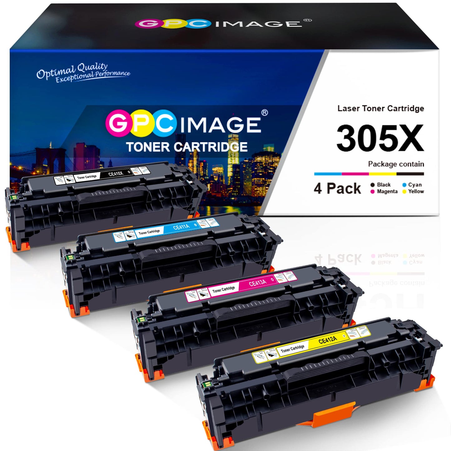 Remanufactured Toner Cartridge Replacement for HP 305X 305A CE410X Compatible with Laserjet Pro 400 Color M451dw M451dn M451nw MFP M475dw M475dn M375nw Printer(Black, Cyan, Magenta, Yellow)