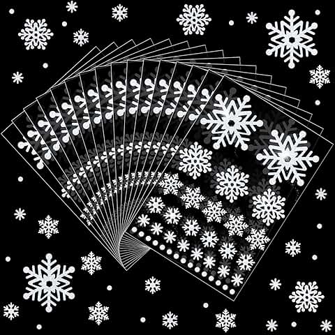 16 Sheets of Glitter Snowflake Stickers for Winter and Holidays