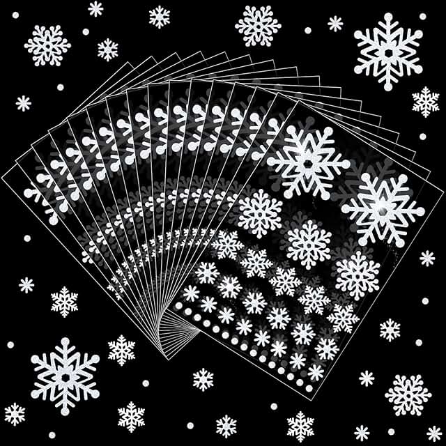 16 Sheets of Glitter Snowflake Stickers for Winter and Holidays