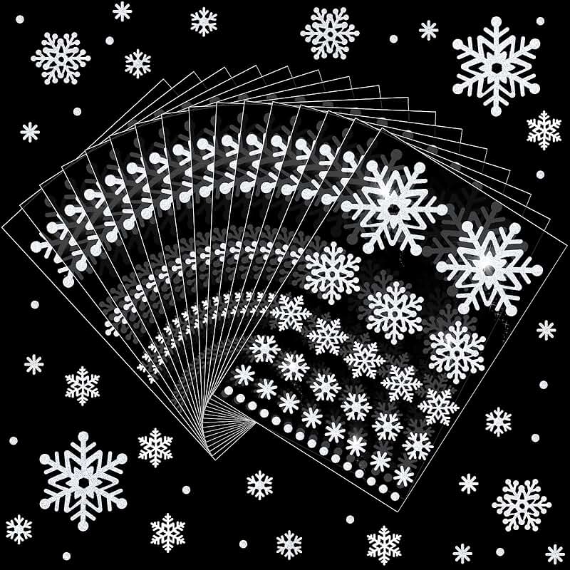16 Sheets of Glitter Snowflake Stickers for Winter and Holidays