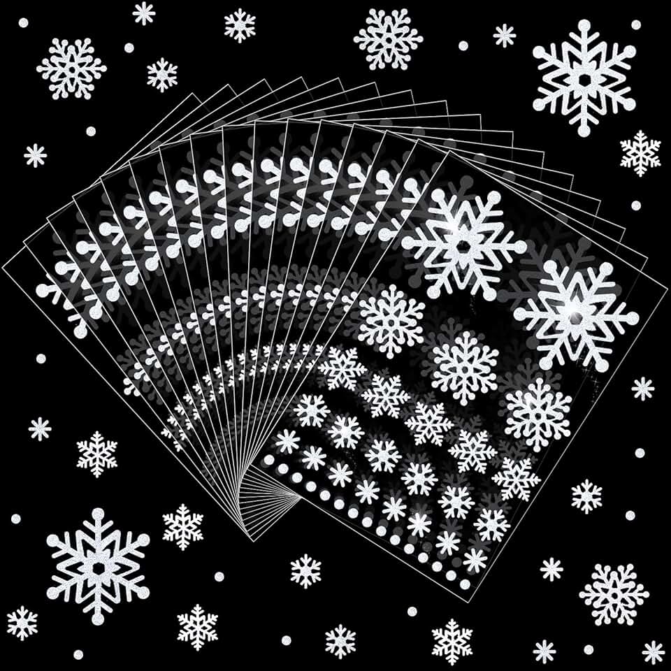 16 Sheets of Glitter Snowflake Stickers for Winter and Holidays
