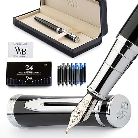 Black Fountain Pen Set with Ink and Case