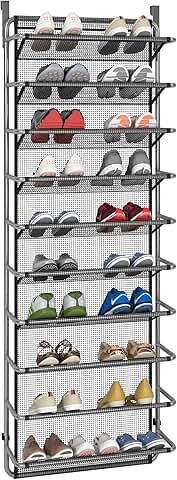 10-Tier Over-the-Door Shoe Organizer in Silver Grey