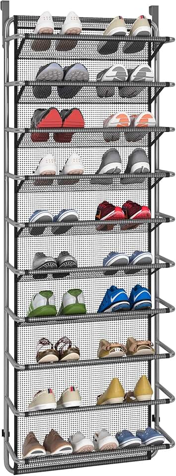 10-Tier Over-the-Door Shoe Organizer in Silver Grey