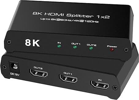 8K/4K HDMI Splitter 1 In 2 Out, Mirror Only