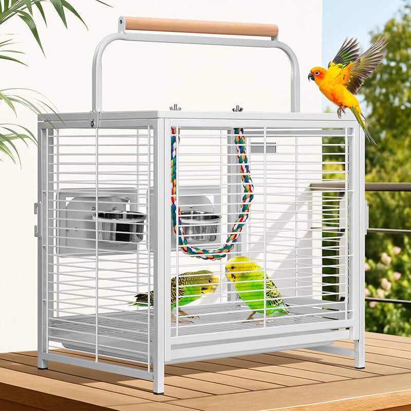 19-Inch Wrought Iron Bird Travel Cage for Small Birds