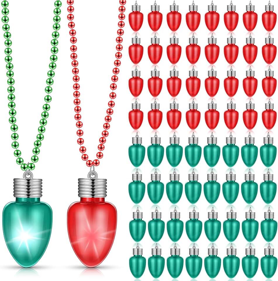 Light Up Christmas Bulb Necklace with Mardi Gras Beads