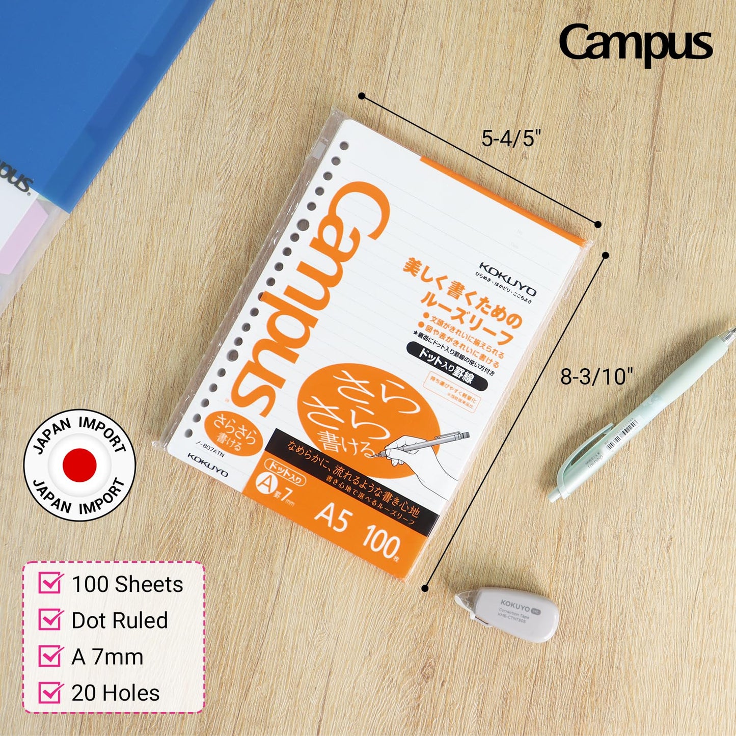 Loose Leaf Paper for Binders, 3 Pack, A5, 7mm Dotted Line