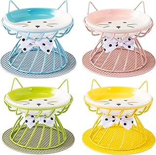 Set of 4 Elevated Ceramic Cat Food Bowls