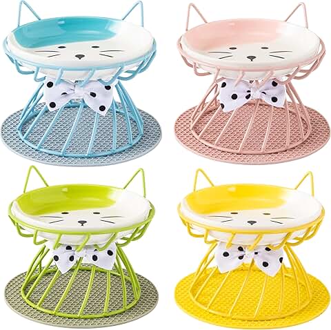 Set of 4 Elevated Ceramic Cat Food Bowls