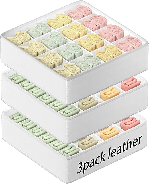 Leather Sock and Accessory Drawer Organizer, 3 Pack