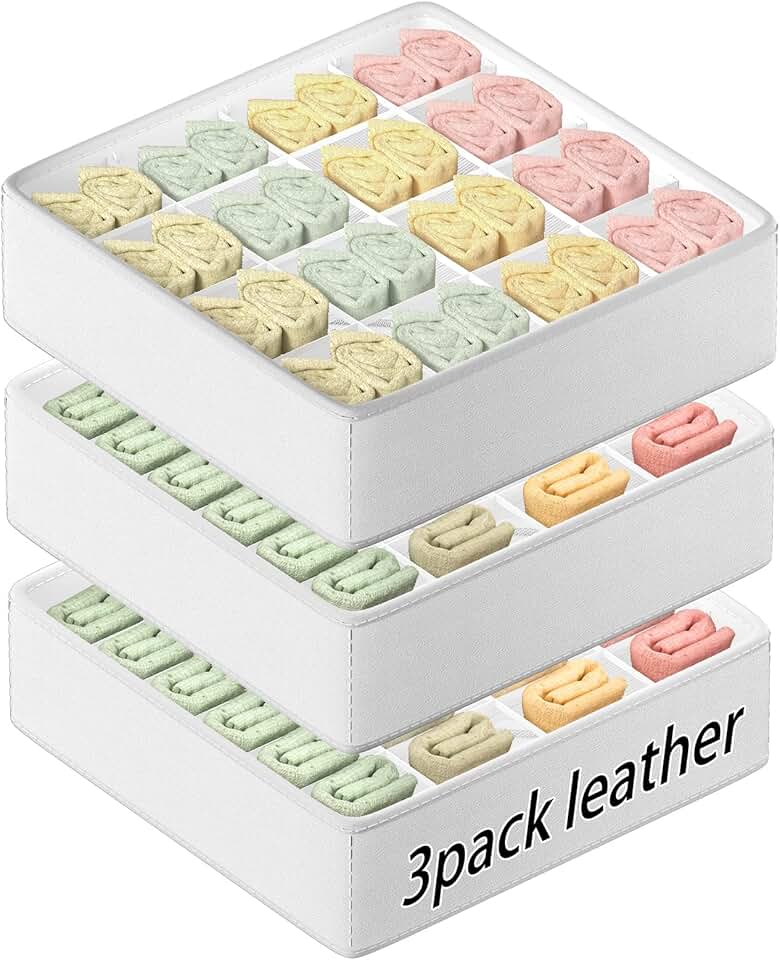 Leather Sock and Accessory Drawer Organizer, 3 Pack