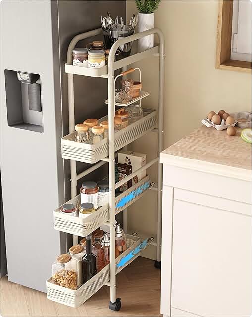 Slim 4-Tier Storage Cart with Pull-Out Baskets