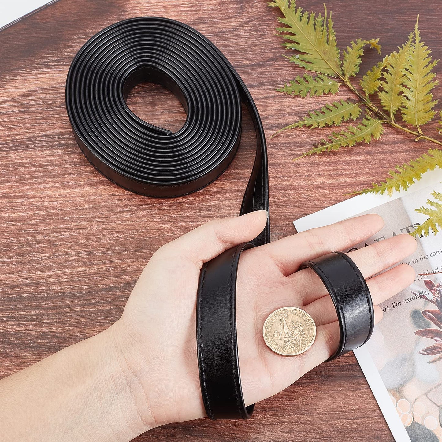 Black Leather Straps 118 Inches Double Sided 0.8 Inch Wide