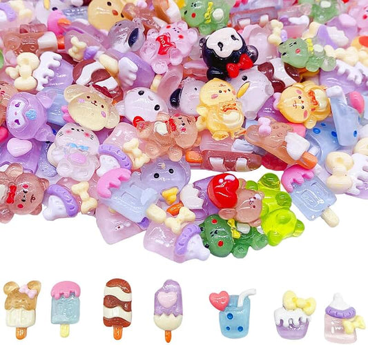 100 Mini Flatback Resin Slime Charms for Crafts