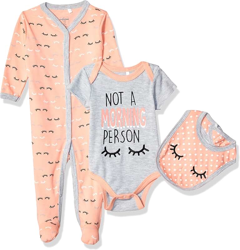 Baby Girl's 3-Piece Footed Coverall Bodysuit and Bib Set