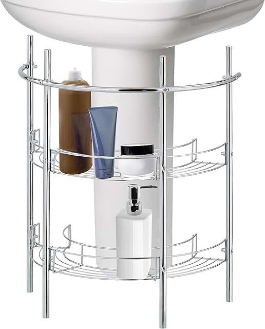 Chrome Metal Under-Sink Bathroom Storage Organizer