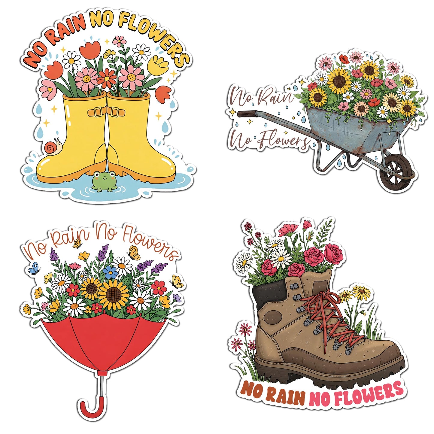 Set of four waterproof flower quote stickers