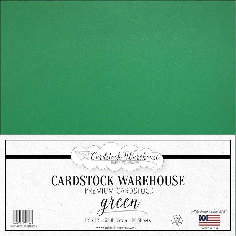 Green Cardstock Paper, 25 Sheets, 12x12 inches
