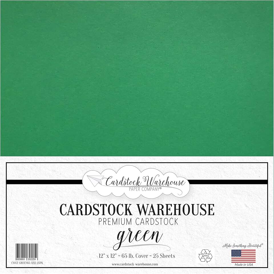 Green Cardstock Paper, 25 Sheets, 12x12 inches