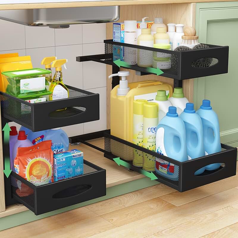 Bamboo 4-Tier Floor Cabinet for Living Room and Kitchen